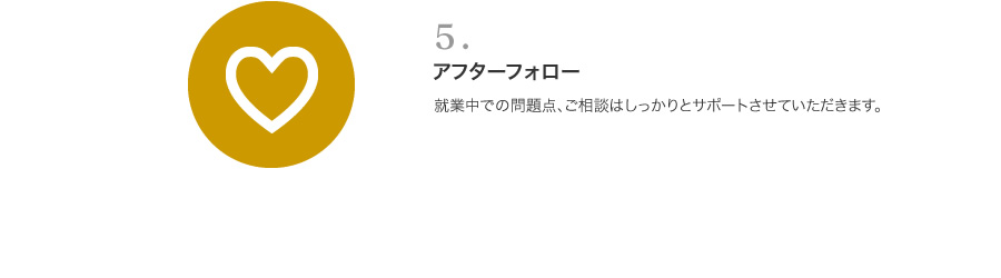 5「アフターフォロー」就業中での問題点、ご相談はしっかりとサポートさせていただきます。